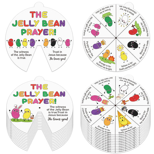COcnny Easter Coloring Craft for Kids - 24 Sets Color Your Own Jelly Bean Art Craft Cards, DIY Coloring The Jellybean Prayer Wheel Candy Paper Kit for Church Sunday School Home Class VBS Activities