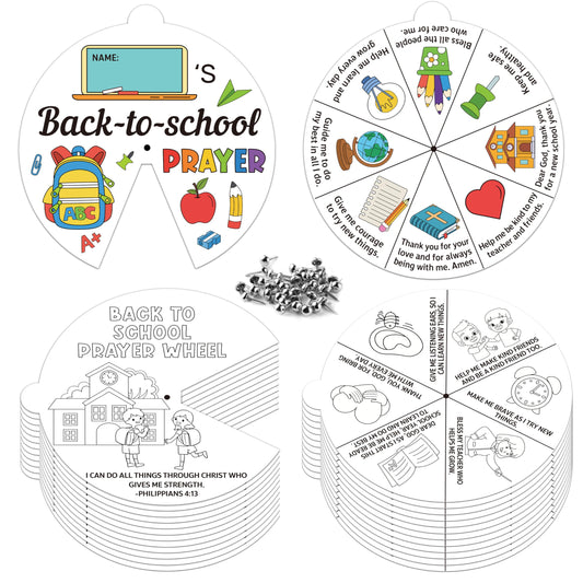 COcnny Back to School Craft- 24 Sets Color Your Own Prayer Art Craft DIY Wheel Cards, Religious Bible Coloring Craft Art for Sunday School Home Class Preschool Activities