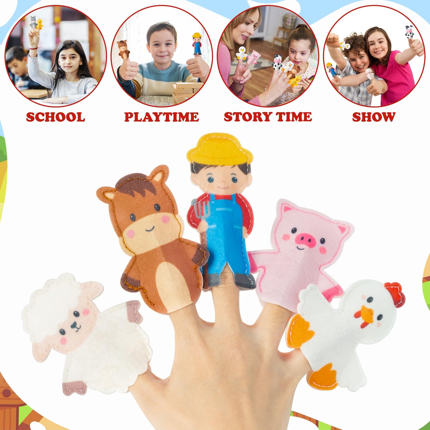 COcnny Farm Animal Finger Puppets - 11pcs Farm Felt Finger Puppet with Barn Bag Set Making Crafts Kit for Kids, Make Your Own Story Telling Toys, Animals Role Play for Boys Girls Toddles Ages 3 4-8