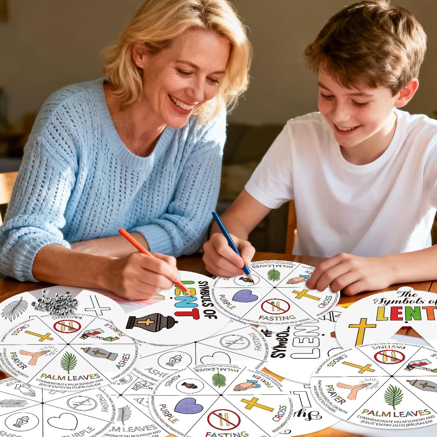 COcnny Lent Coloring Craft Kit - 24 Sets DIY Color Your Own Christian Religious Art Craft Wheel Cards, The Symbols of Lent Paper for Church Fasting Sunday School Home Bible VBS Activities