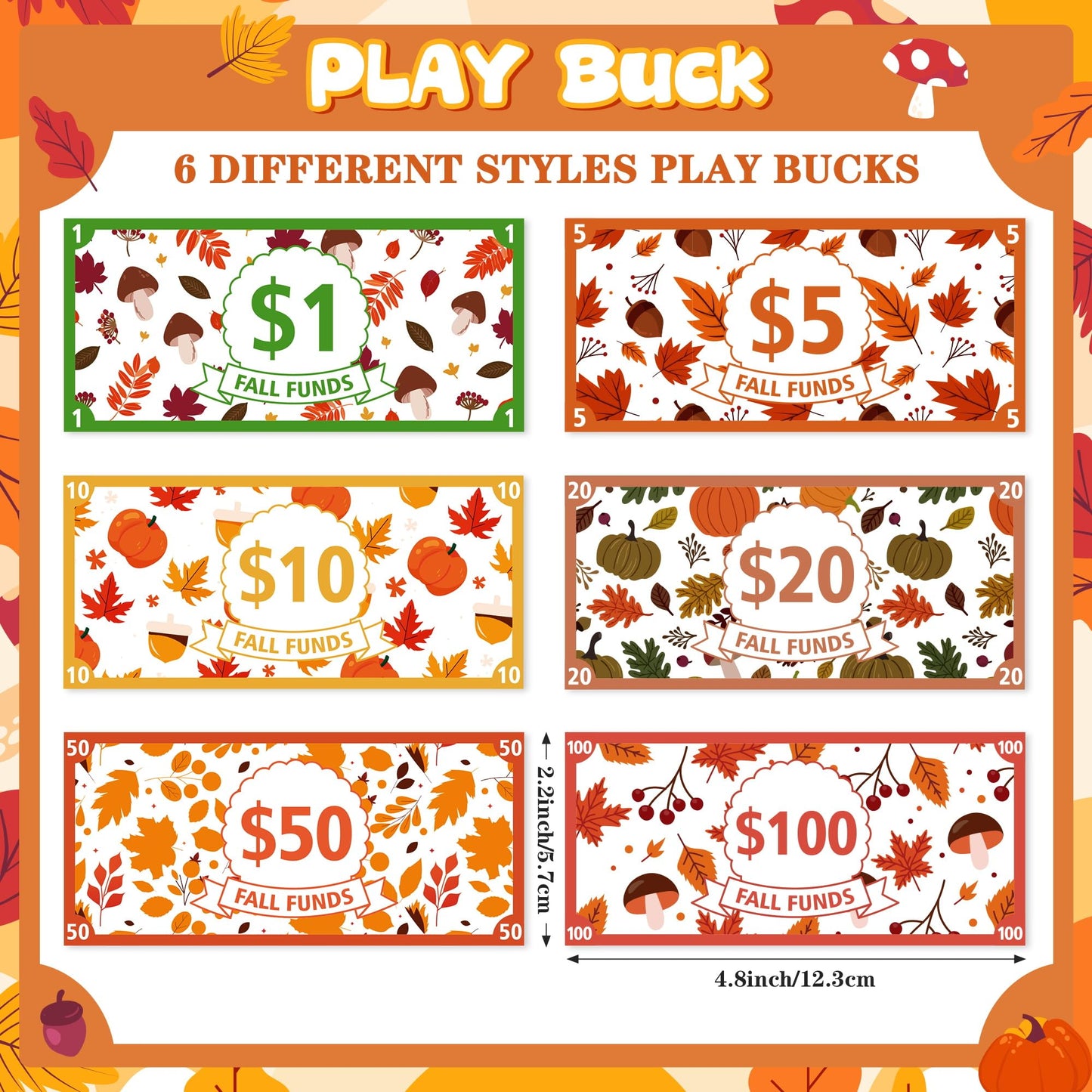 COcnny Fall Play Bucks for Game - 600pcs Maple Leaf Paper Money for Party