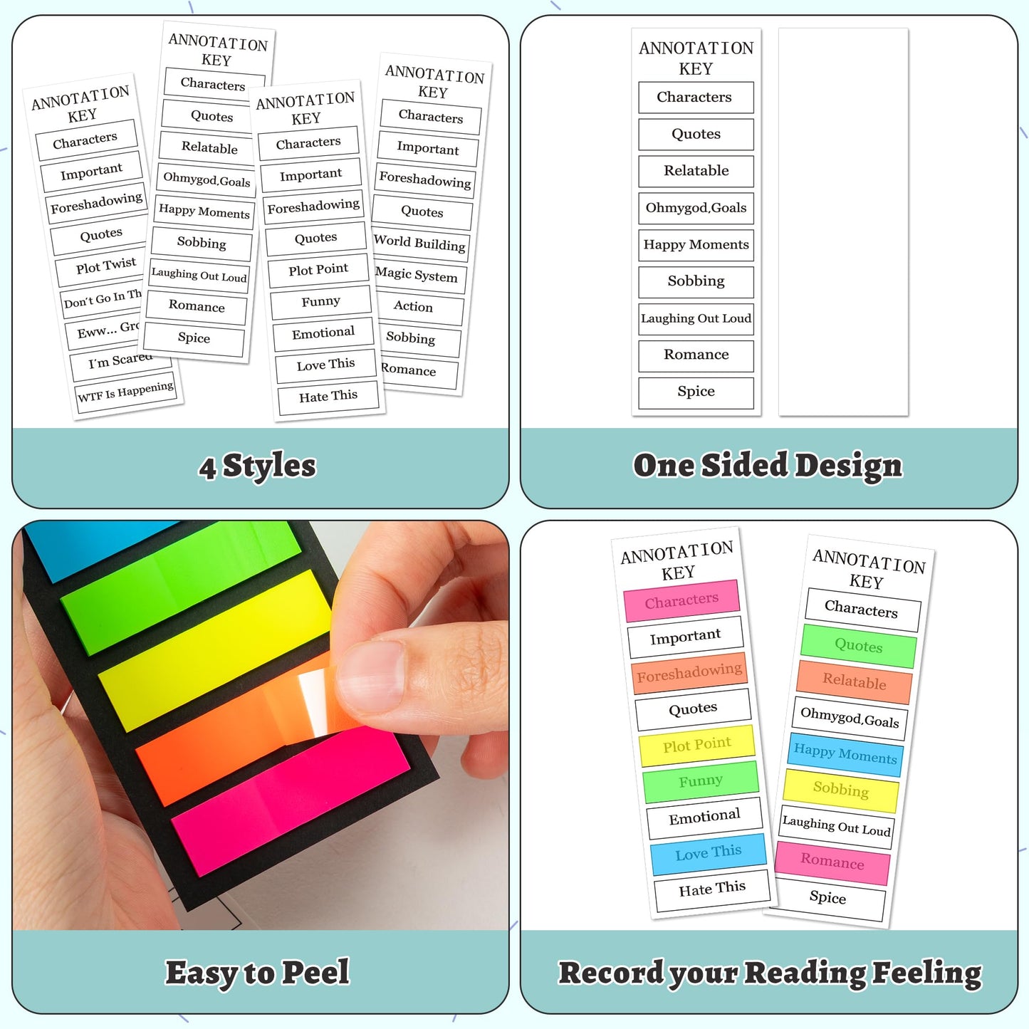COcnny Annotation Key Bookmark Set - 120pcs Book Tabs Annotating Kit, Annotation Page Index Tabs Marker Supplies, Book Tracker Bookmarks Flags Strip Bulk Records for Teacher Student Classroom Library
