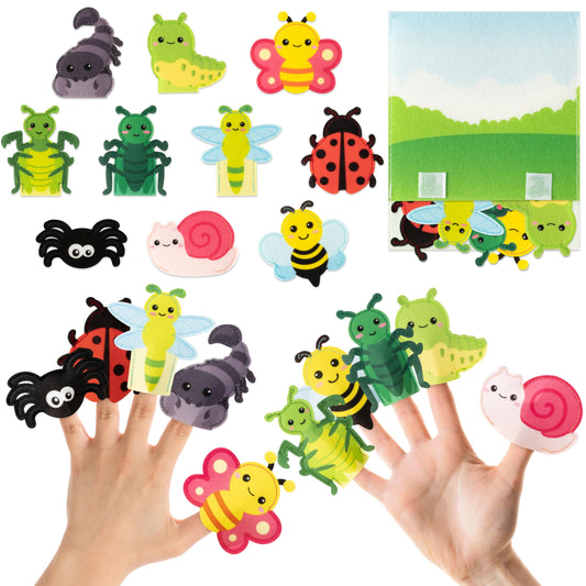 COcnny Insect Finger Puppets Craft - 11pcs Bugs Felt Finger Puppet with Storage Bag Set Making Crafts Kit for Kids, Make Your Own Story Telling Toys, Animals Role Play for Boys Girls Toddles Ages 3-8