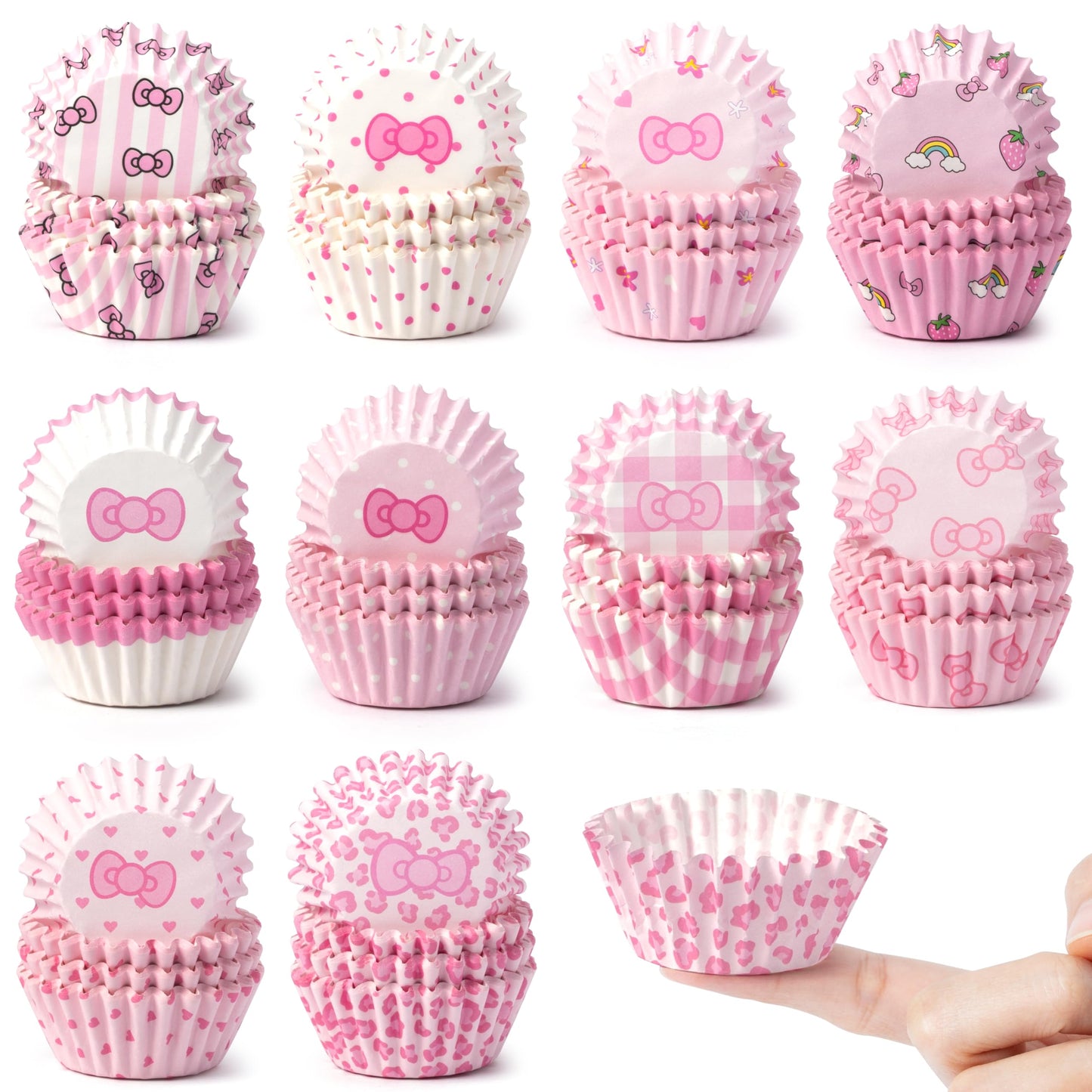 COcnny Pink Mini Cupcake Liners - 600pcs Pink Bow Baking Cups Muffin Paper Cupcakes Wrappers for Birthday, Cute Cat Candy Cake Chocolate Wrap Making Supplies for Baby Shower Wedding Bachelorette Party
