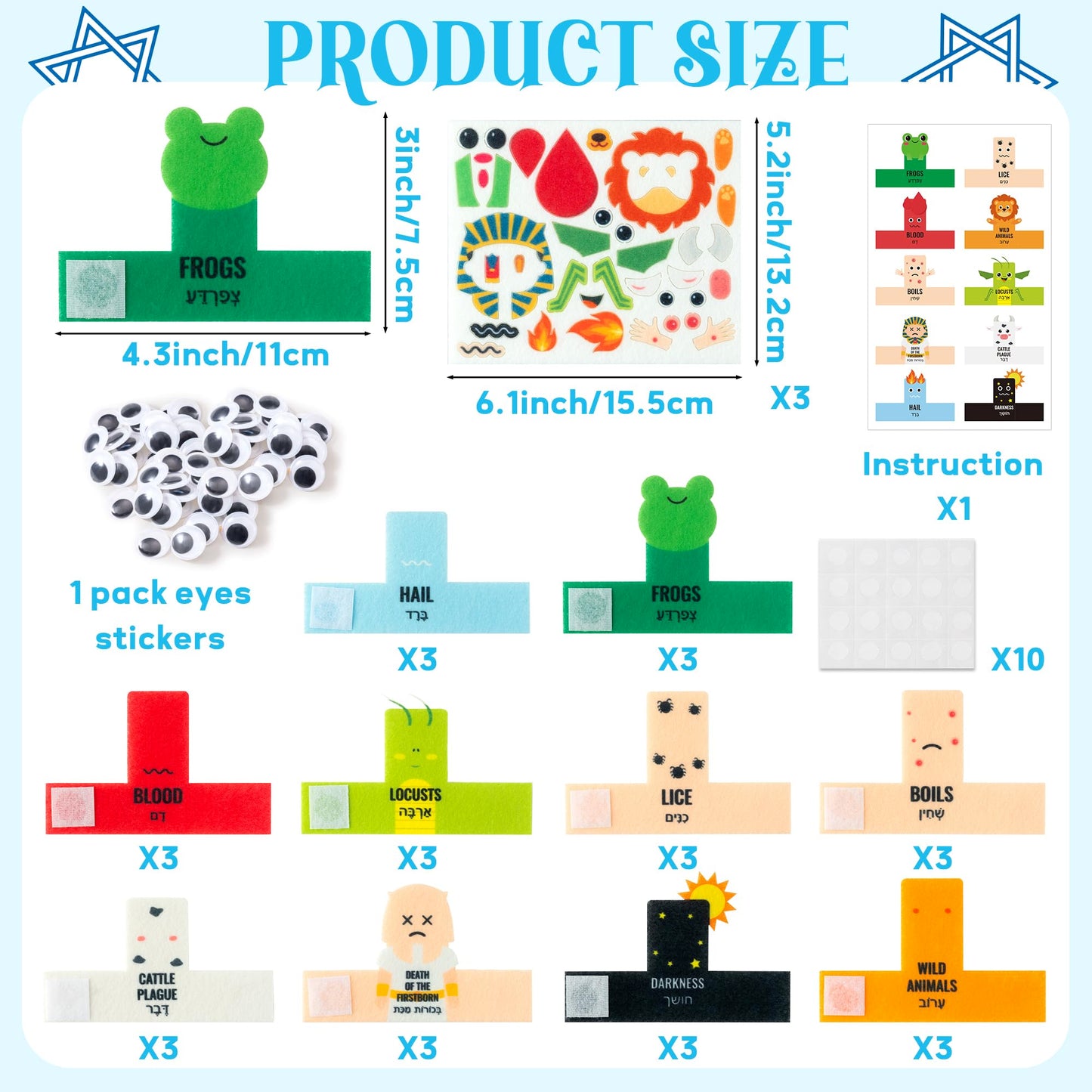 COcnny Passover Plagues Finger Puppets - 30pcs DIY Ten Plague Felt Finger Puppet Toy Making Kit, Make Your Own Story Telling Toys for Kids, Religious Jewish Pesach Seder Passover Christian Party Craft