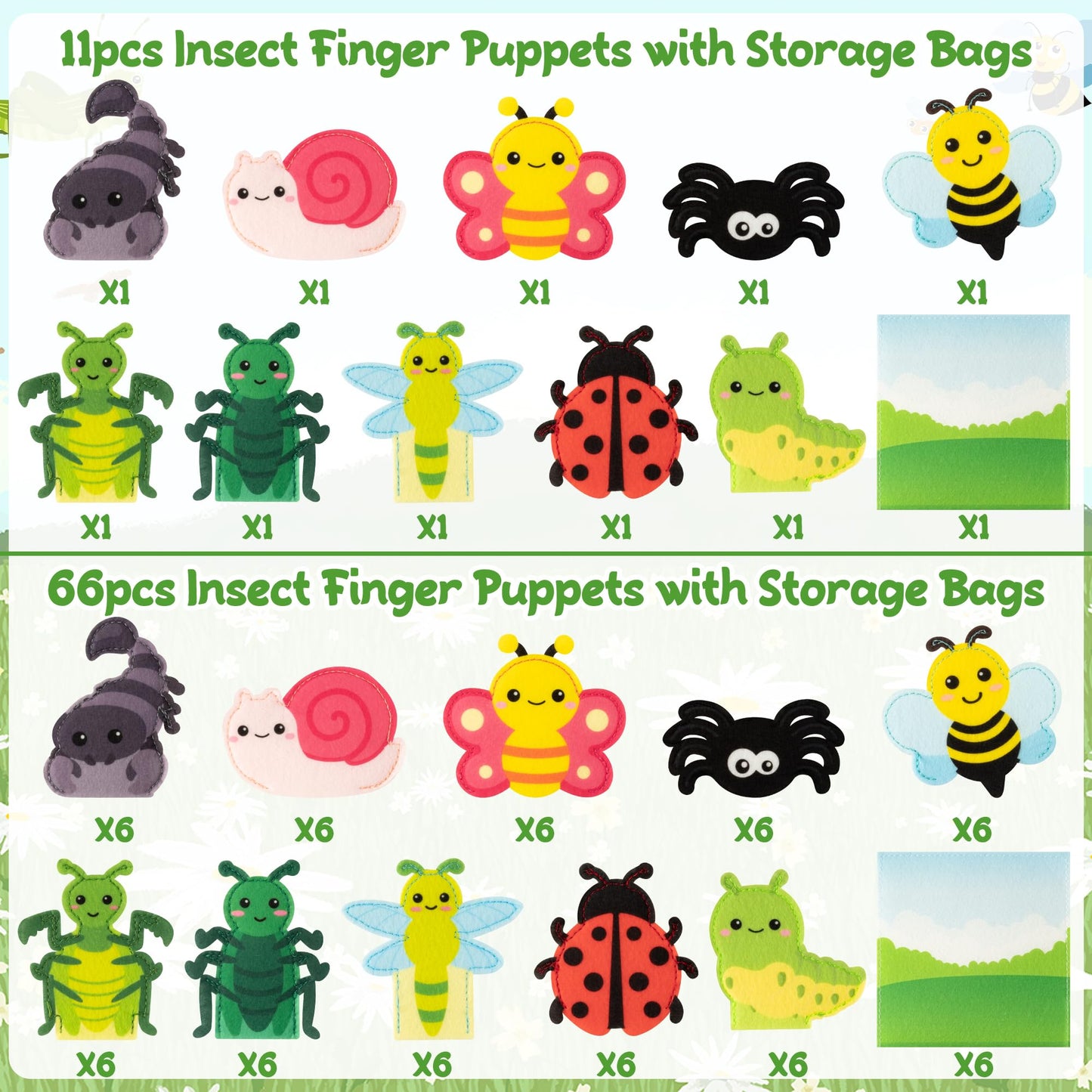 COcnny Insect Finger Puppets Craft - 11pcs Bugs Felt Finger Puppet with Storage Bag Set Making Crafts Kit for Kids, Make Your Own Story Telling Toys, Animals Role Play for Boys Girls Toddles Ages 3-8
