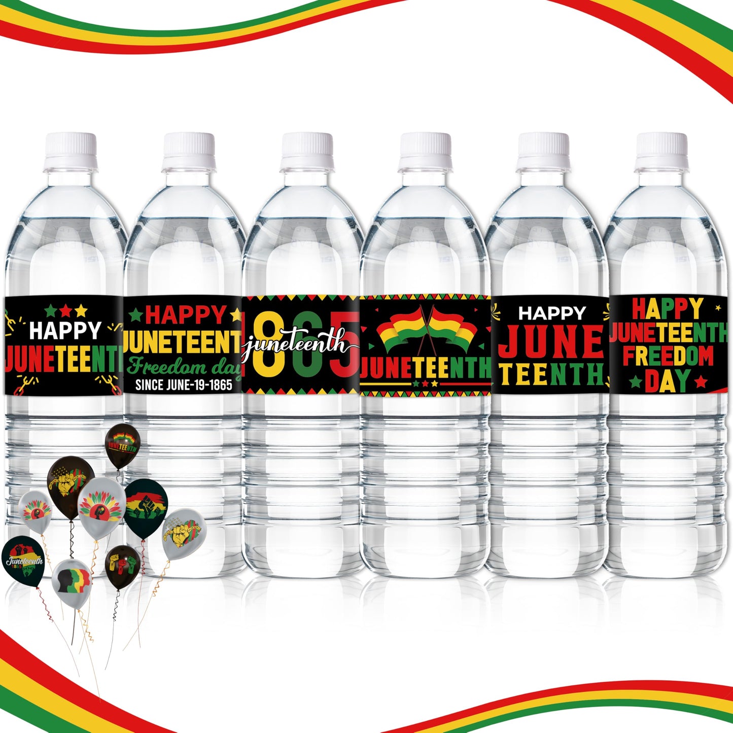 COcnny Juneteenth Water Bottle Label - 120pcs Happy Juneteenth Party Decorations Stickers Africa American Supplies, June 19th 1865 Bottle Wrappers Sticker Decor for Freedom Day Patriotic Celebration