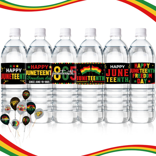 COcnny Juneteenth Water Bottle Label - 120pcs Happy Juneteenth Party Decorations Stickers Africa American Supplies, June 19th 1865 Bottle Wrappers Sticker Decor for Freedom Day Patriotic Celebration