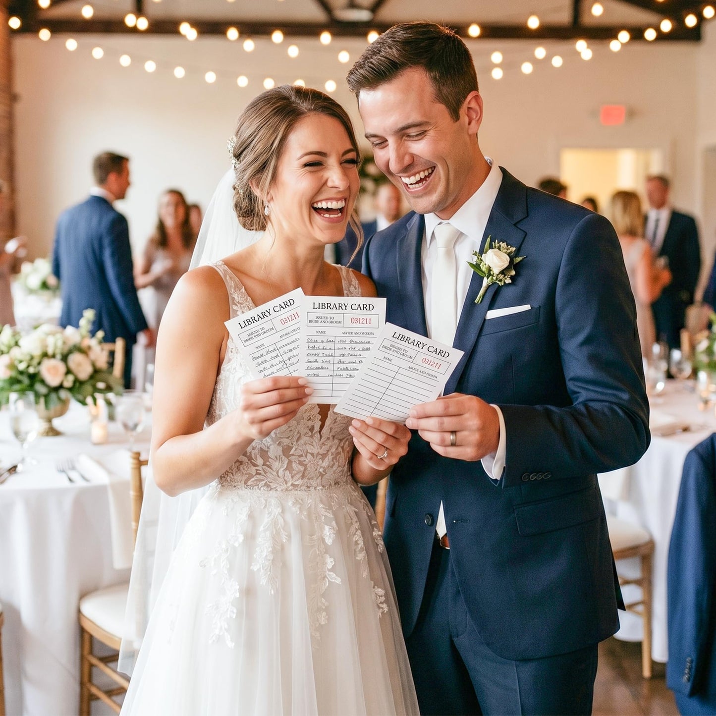 COcnny Wedding Advice and Wishes Cards - 52pcs Library Cards with Display Stand, Guest Book Alternative for Bride Groom, Mr and Mrs, Wedding Congratulations, Bridal Shower, Engagement Party