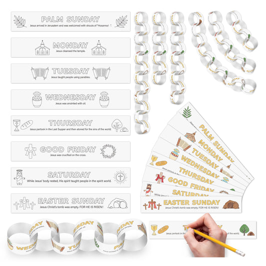 COcnny Easter Coloring Paper Craft - 200pcs DIY Holy Week Strips Garland Chain Kit, Color Your Own Religious Story Craft, Creative Art Fun Activity for Classroom Home Spring Decor (10 Styles)