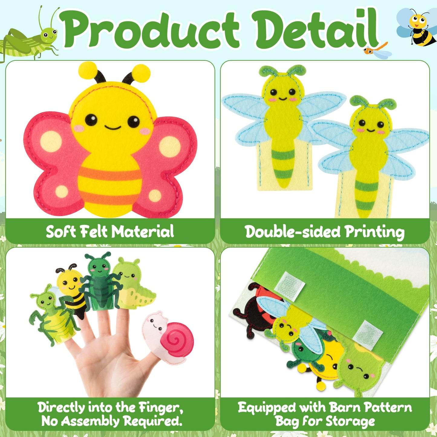 COcnny Insect Finger Puppets Craft - 11pcs Bugs Felt Finger Puppet with Storage Bag Set Making Crafts Kit for Kids, Make Your Own Story Telling Toys, Animals Role Play for Boys Girls Toddles Ages 3-8