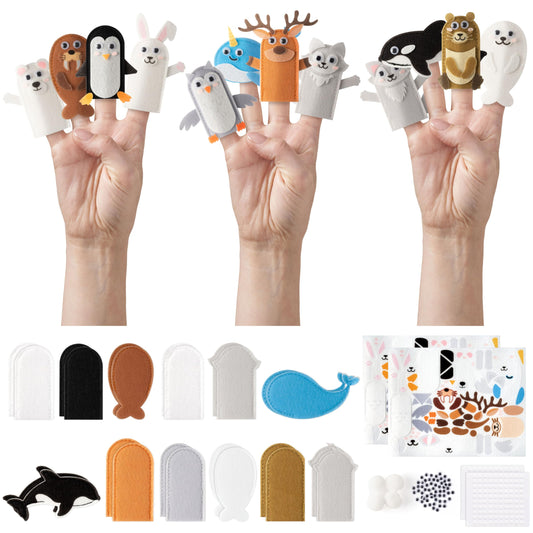 COcnny Polar Animal Finger Puppets - 24pcs DIY Winter Felt Hand Puppet Making Kit for Kids, Make Your Own Art Story Telling Toy, Arctic Antarctic Animals Role Play for Boy Girl Toddles School Birthday
