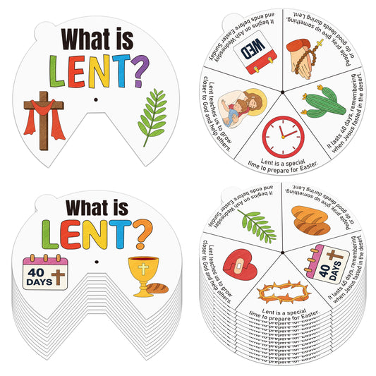 COcnny Lent Coloring Craft Kit - 24 Sets DIY Color Your Own Religious Christian Art Craft Wheel Cards, What is Lent Paper for Church Fasting Sunday School Home Class Bible VBS Activities