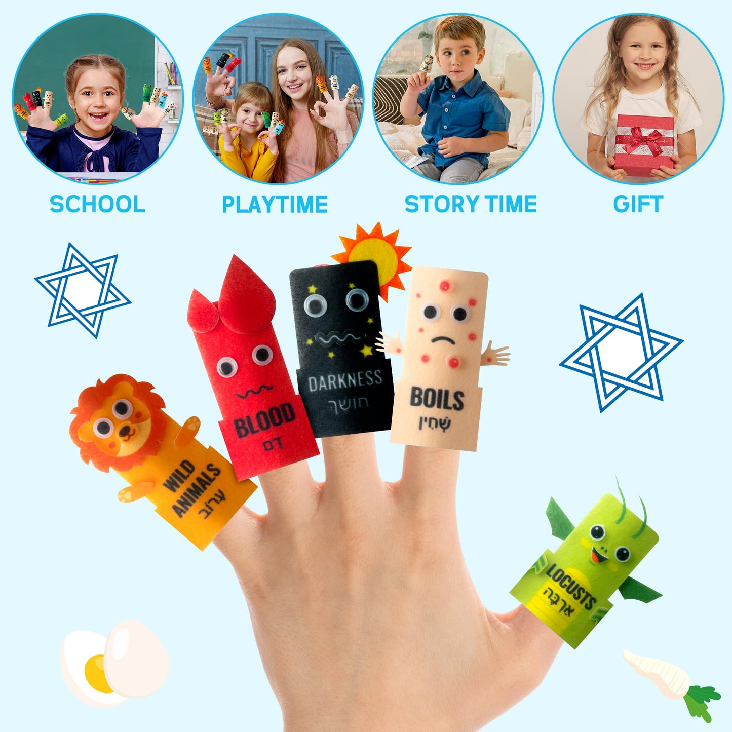 COcnny Passover Plagues Finger Puppets - 30pcs DIY Ten Plague Felt Finger Puppet Toy Making Kit, Make Your Own Story Telling Toys for Kids, Religious Jewish Pesach Seder Passover Christian Party Craft