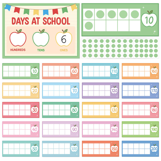 COcnny Colorful Number of The Day Posters - Back to School Countdown Poster Bulletin Board Decoration, First Day of School Value Chart Calendar for Classroom Hundreds Tens Ones Counting Pocket Chart