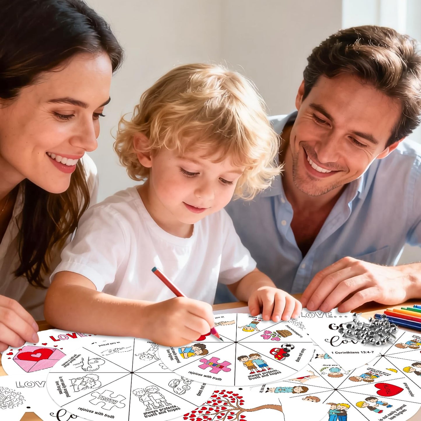 COcnny Christian Coloring Craft for Kids - 24 Set Color Your Own Love Religious Art Cards, DIY Sweet God Bible Wheel Paper for Church Sunday School Classroom VBS Activities