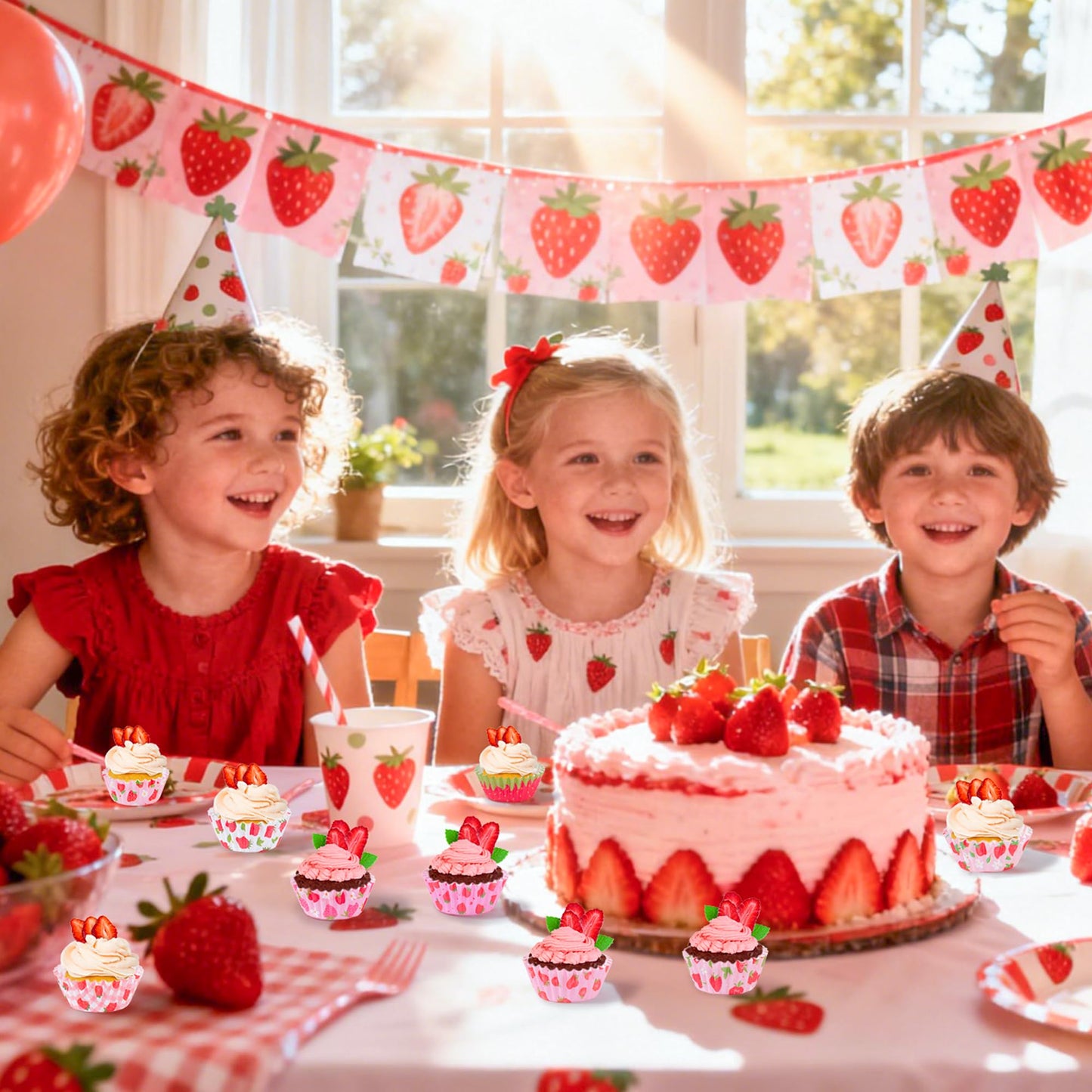 COcnny Strawberry Mini Cupcake Liners - 600pcs Summer Baking Cups Muffin Cupcakes Paper Wrappers, Pink Watermelon Candy Cake Chocolate Wrap Making Supplies for Baby Shower Party Birthday (10 Styles)