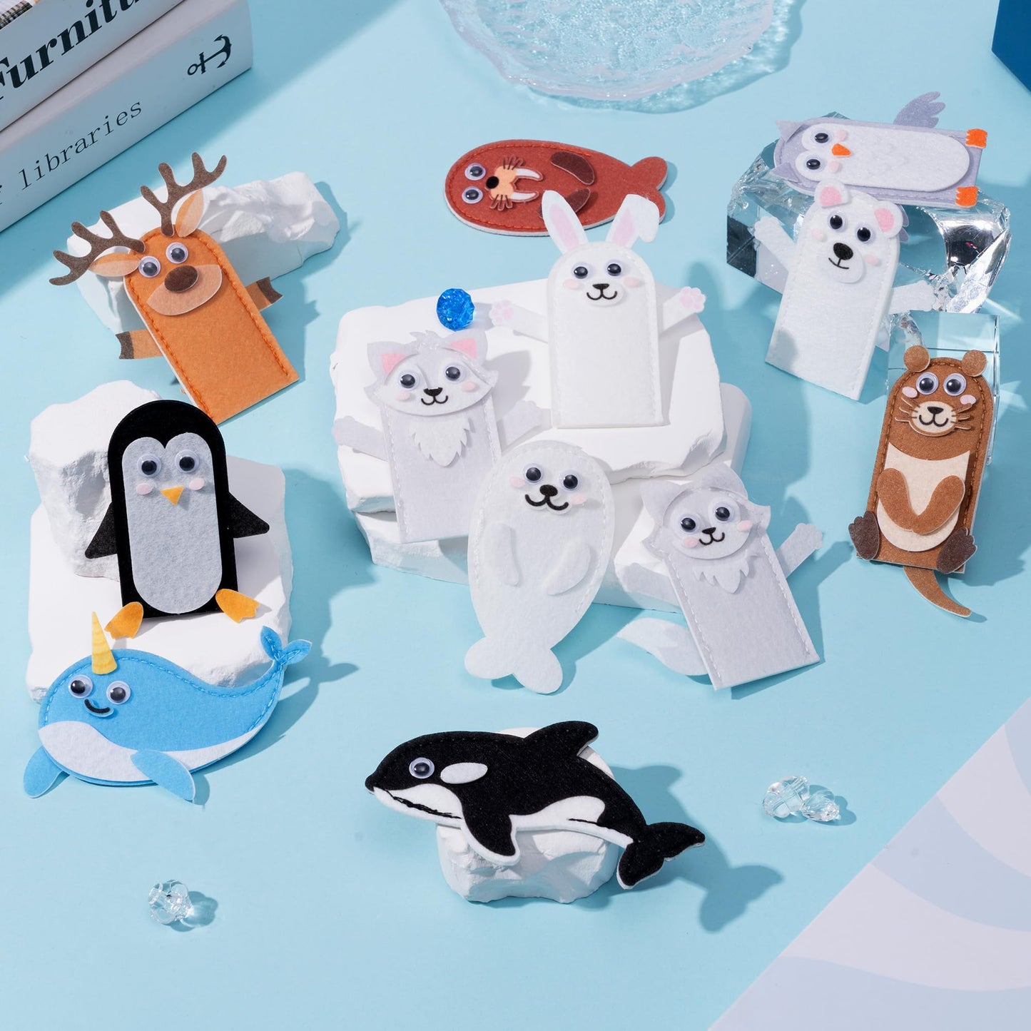 COcnny Polar Animal Finger Puppets - 24pcs DIY Winter Felt Hand Puppet Making Kit for Kids, Make Your Own Art Story Telling Toy, Arctic Antarctic Animals Role Play for Boy Girl Toddles School Birthday