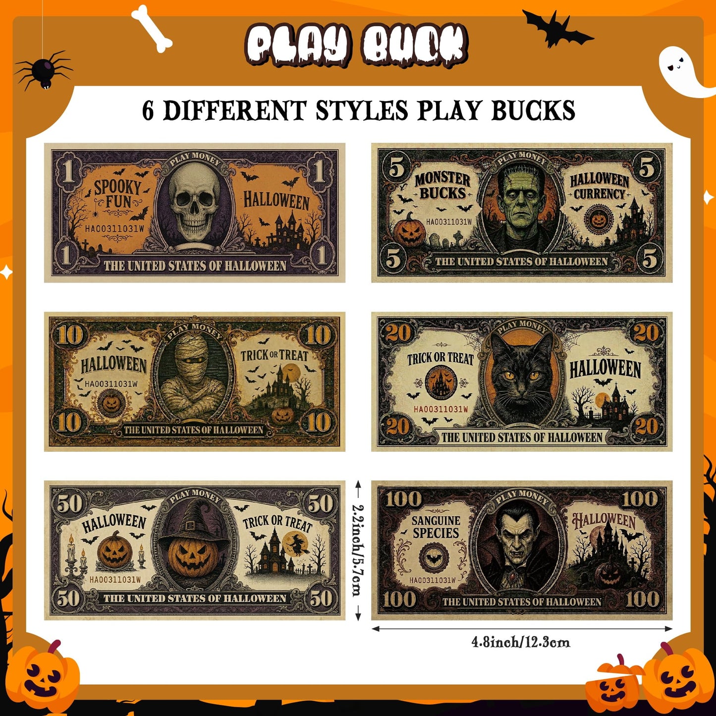 COcnny Halloween Play Bucks for Game - 600pcs Spooky Paper Money for Party