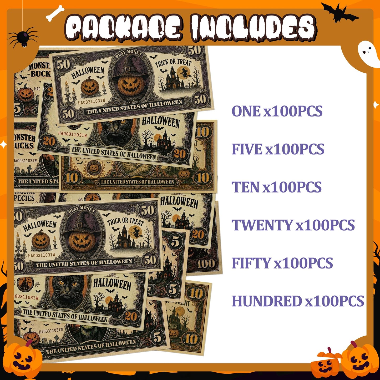 COcnny Halloween Play Bucks for Game - 600pcs Spooky Paper Money for Party