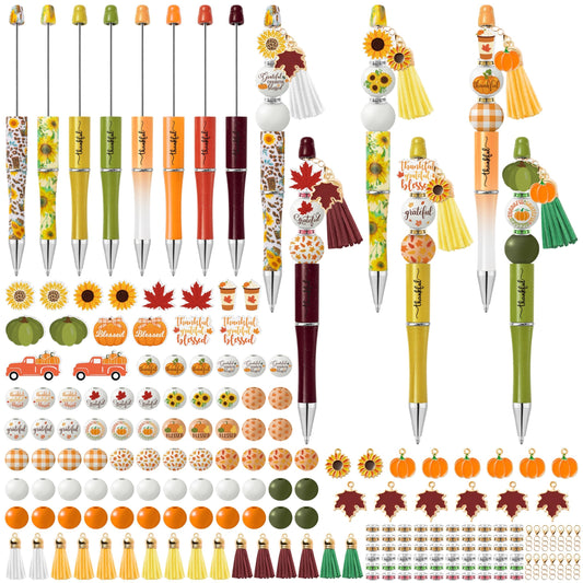 COcnny Fall Religious Beadable Pens - 14 Set Autumn DIY Ballpoint Pen Making Kit with Bead Craft, Thanksgiving Beaded Pen Bulk Charm Tassel Supplies for Party Women School Students Gift