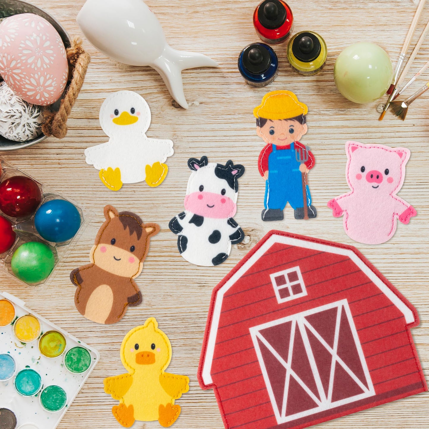 COcnny Farm Animal Finger Puppets - 11pcs Farm Felt Finger Puppet with Barn Bag Set Making Crafts Kit for Kids, Make Your Own Story Telling Toys, Animals Role Play for Boys Girls Toddles Ages 3 4-8