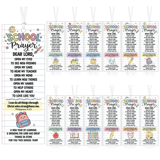 COcnny Back to School Prayer Bookmarks - 120pcs Religious Bookmark Bulk for First Day of School Gift, Inspiration Book Mark with Ribbon for Sunday School Classroom Celebration Event Church Supplies