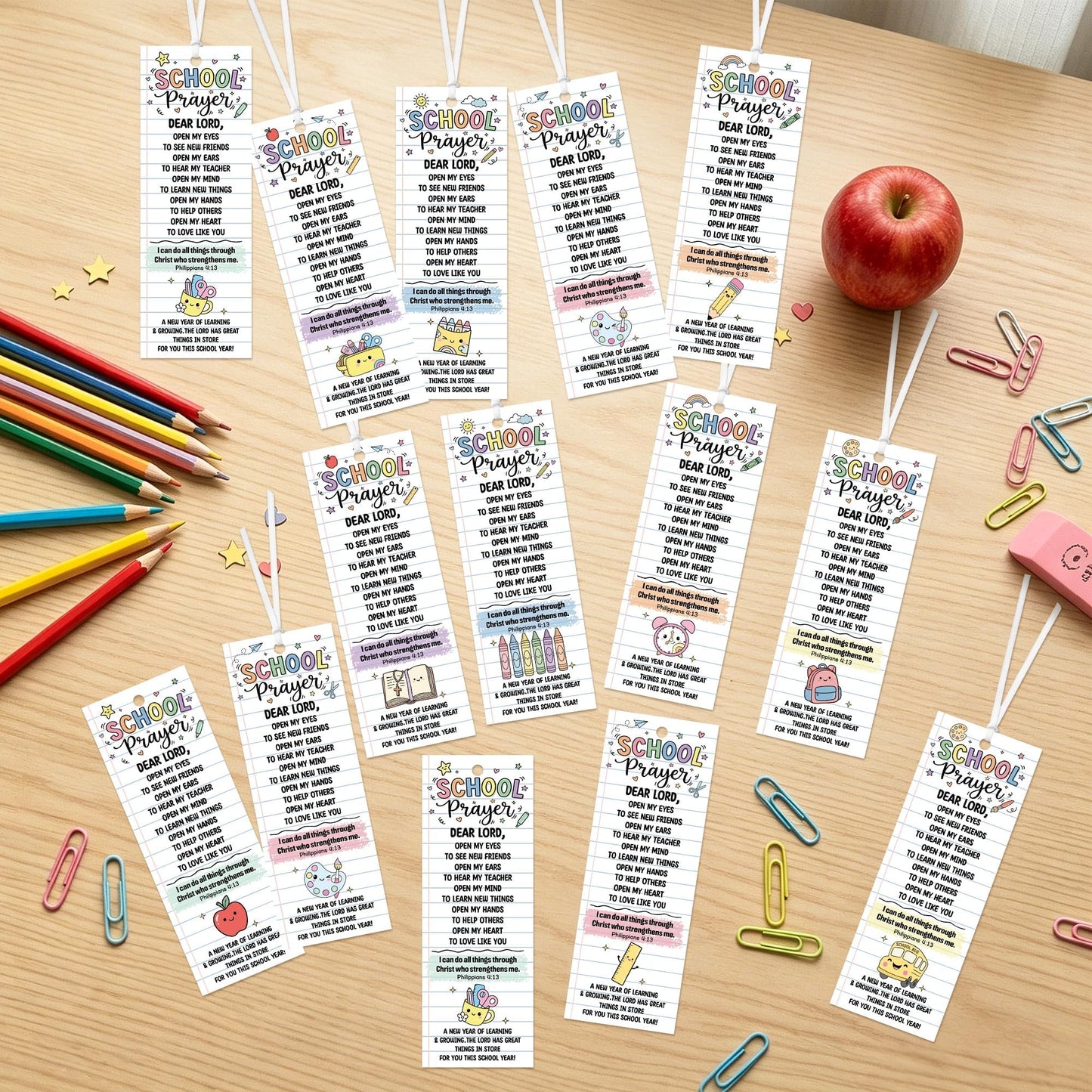 COcnny Back to School Prayer Bookmarks - 240pcs Religious Bookmark Bulk for First Day of School Gift, Inspiration Book Mark with Ribbon for Sunday School Classroom Celebration Event Church Supplies