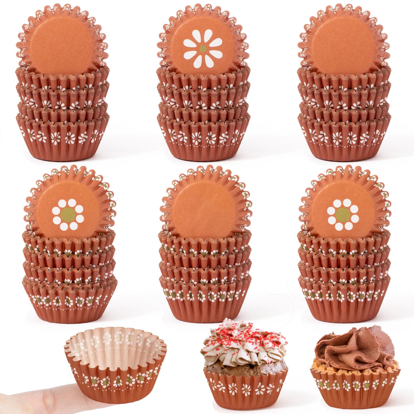COcnny Cielito Lindo Cupcake Liners - 600pcs Mexican Mini Cupcake Paper Liners, Flower Baking Cups Muffin Wrappers, White Brown Candy Cake Chocolate Wrap Making Supplies for Party Mexico (6 Styles)