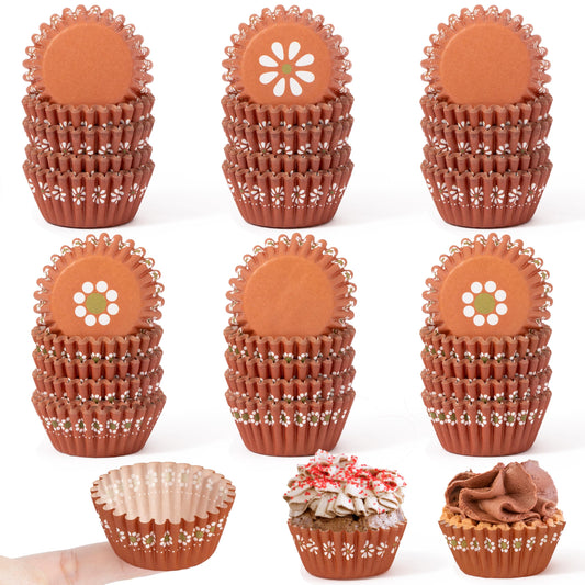 COcnny Cielito Lindo Cupcake Liners - 600pcs Mexican Mini Cupcake Paper Liners, Flower Baking Cups Muffin Wrappers, White Brown Candy Cake Chocolate Wrap Making Supplies for Party Mexico (6 Styles)