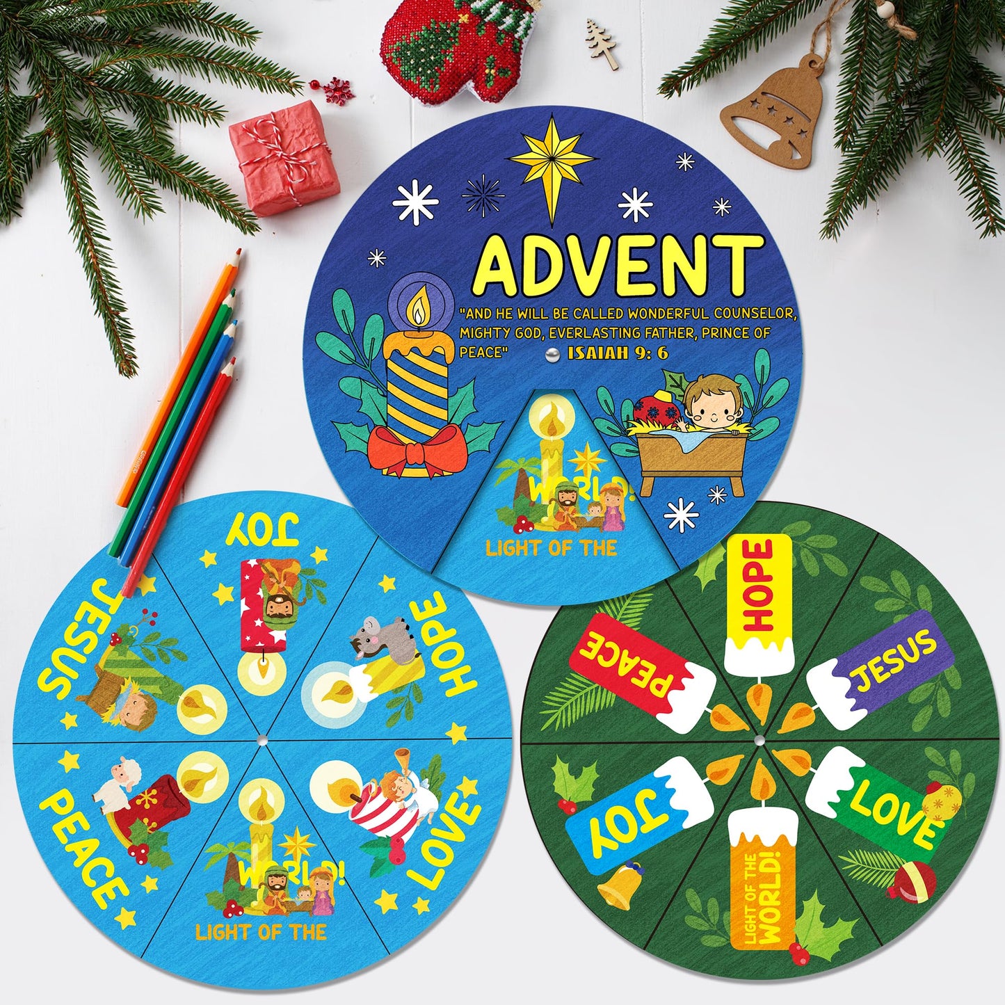 COcnny Christmas Coloring Craft - 24 Sets DIY Color Your Own Religious Christian Art Craft Wheel Cards, Xmas Advent Jesus Paper Kit for Church Sunday School Home Class Bible VBS Activities