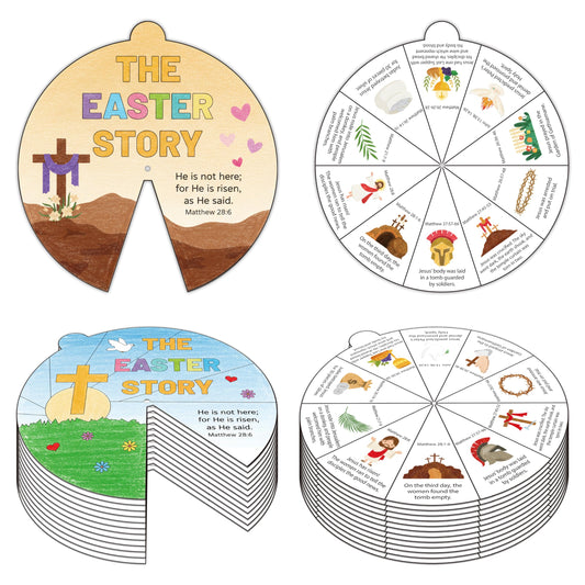 COcnny The Easter Story Craft -24 Sets Color Your Own Easter Jesus Wheel, Religious Bible Coloring Cards DIY Crafts Art for Sunday School Christian Classroom Home Activities VBS (Enlarge Size)