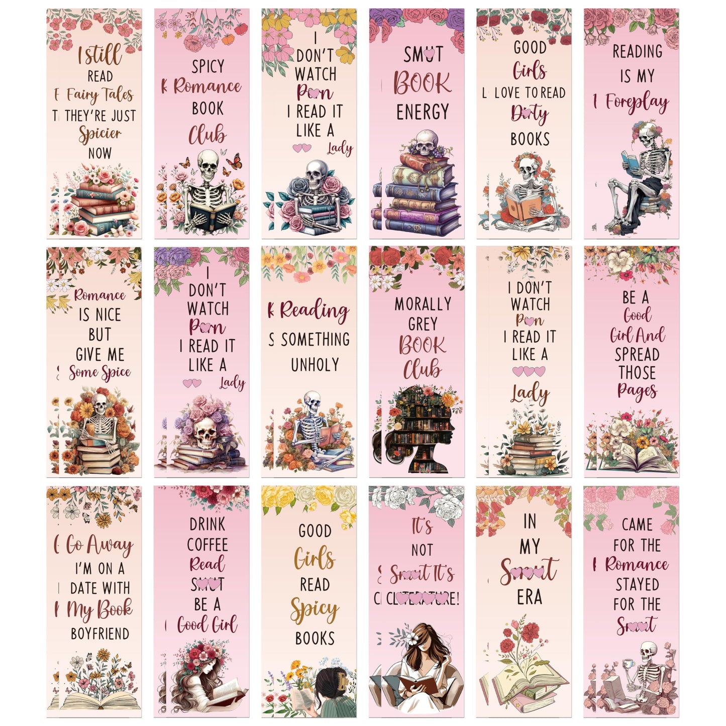 COcnny Dark Romance Bookmarks for Women- 36pcs Romance Book Marks for Book Lover, Funny Spicy Fairy Tale Double Sided Bookmark with Skeleton Floral Sign for Spicier Reading Bookish Gift Supplies