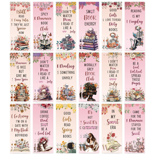 COcnny Dark Romance Bookmarks for Women- 36pcs Romance Book Marks for Book Lover, Funny Spicy Fairy Tale Double Sided Bookmark with Skeleton Floral Sign for Spicier Reading Bookish Gift Supplies
