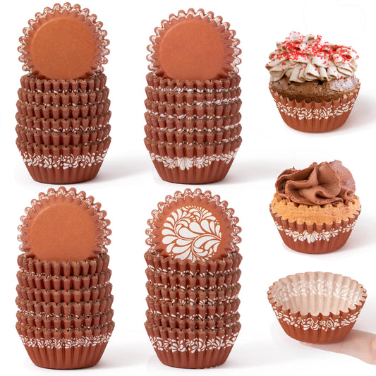 COcnny Cielito Lindo Cupcake Liners - 600pcs Mexican Mini Cupcake Paper Liners, Flower Baking Cups Muffin Wrappers, White Brown Candy Cake Chocolate Wrap Making Supplies for Party Mexico (4 Styles)