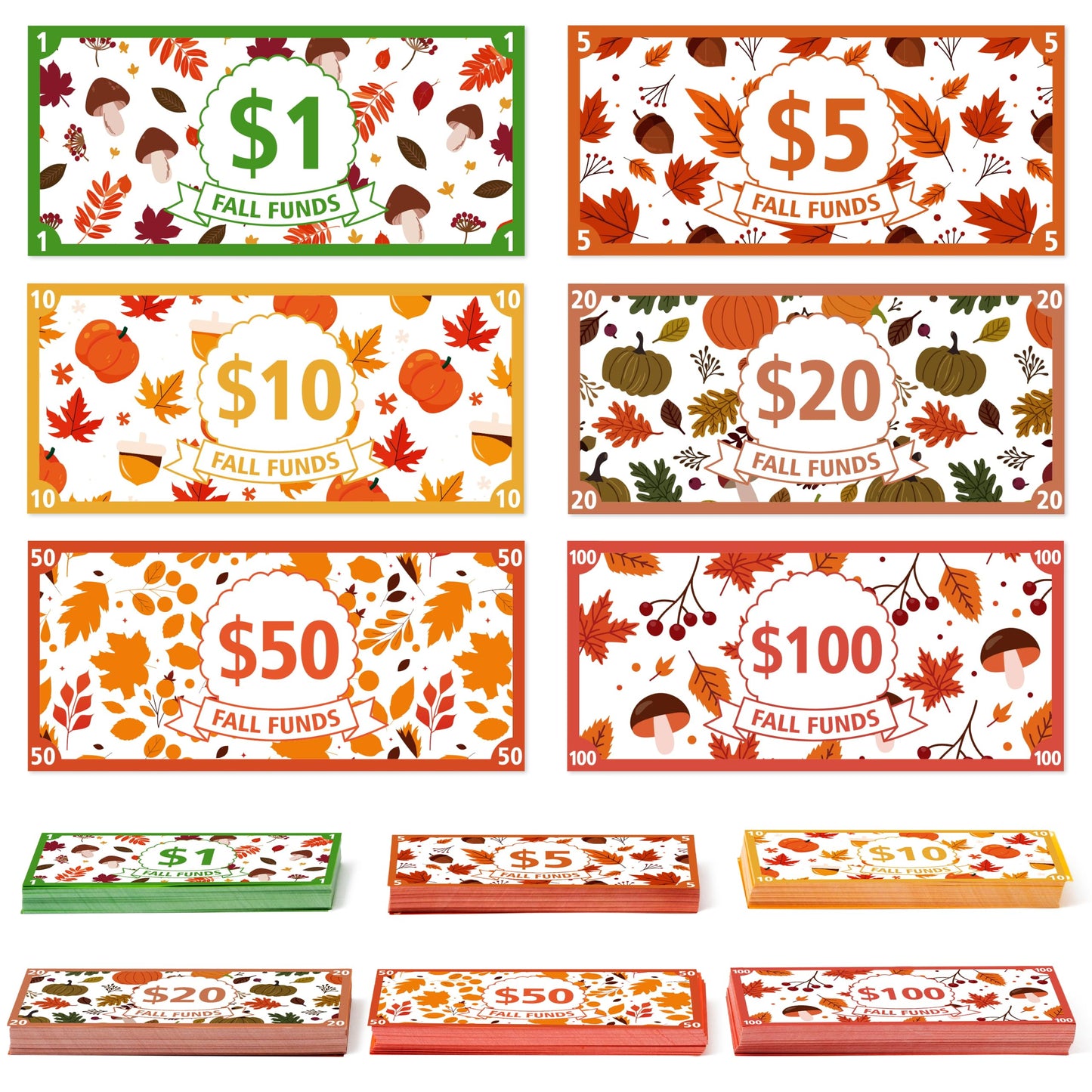 COcnny Fall Play Bucks for Game - 600pcs Maple Leaf Paper Money for Party