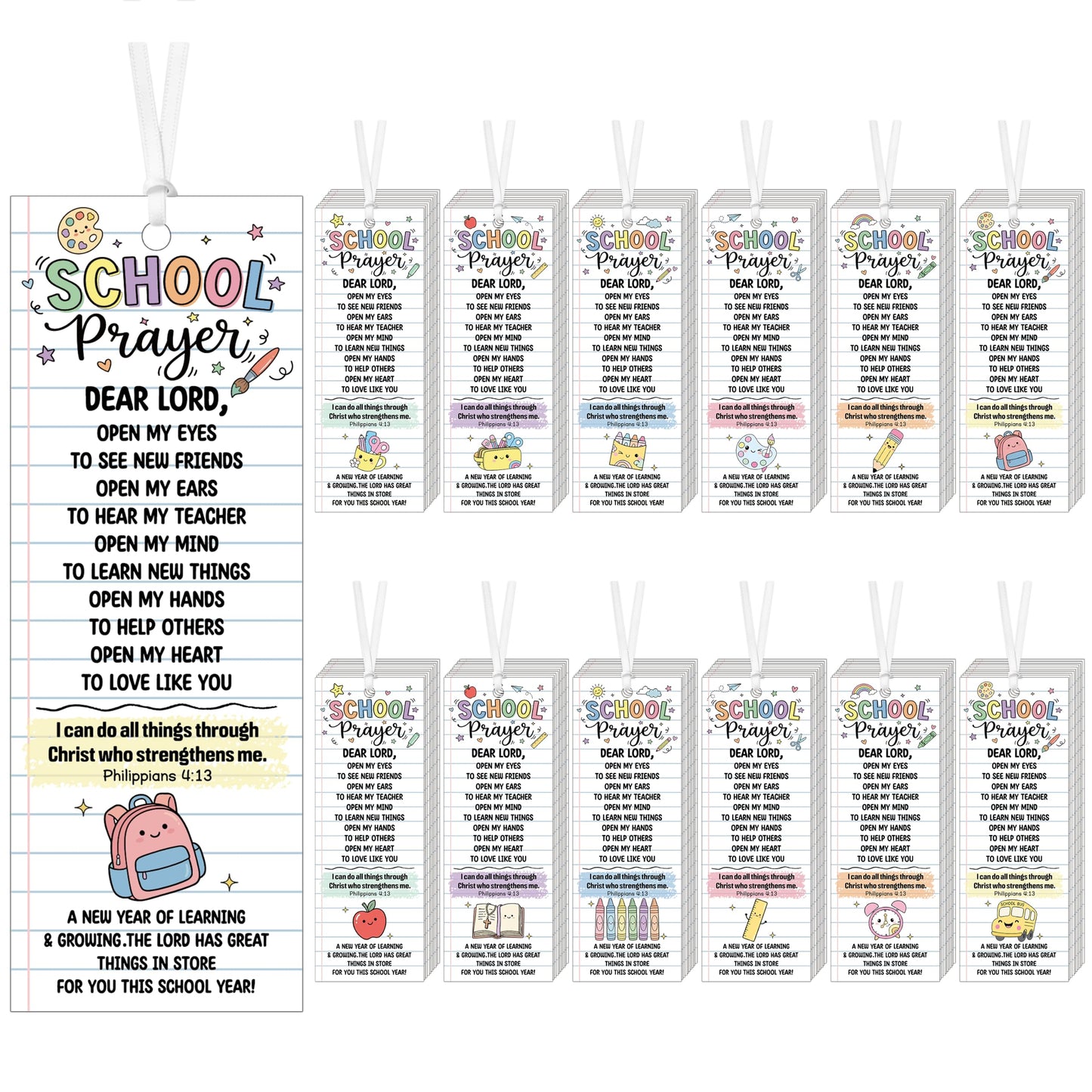 COcnny Back to School Prayer Bookmarks - 240pcs Religious Bookmark Bulk for First Day of School Gift, Inspiration Book Mark with Ribbon for Sunday School Classroom Celebration Event Church Supplies