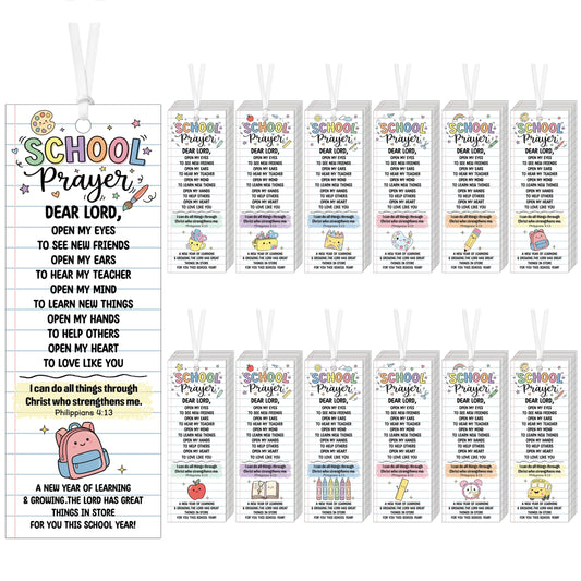 COcnny Back to School Prayer Bookmarks - 240pcs Religious Bookmark Bulk for First Day of School Gift, Inspiration Book Mark with Ribbon for Sunday School Classroom Celebration Event Church Supplies