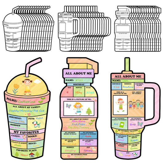 COcnny All About Me Posters - 45pcs Coloring Water Bottle Self-Introduction Paper for Back to School, DIY Star of the Week Craft for Students Kindergarten Preschool Elementary Classroom Decor Supplies