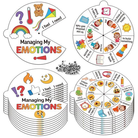 COcnny Managing Emotions Coloring Craft- 24 Sets Color Your Own Social Emotional Art Craft DIY Wheel Cards, Express Feeling Learning Paper Craft Art for Sunday School Home Class Activities