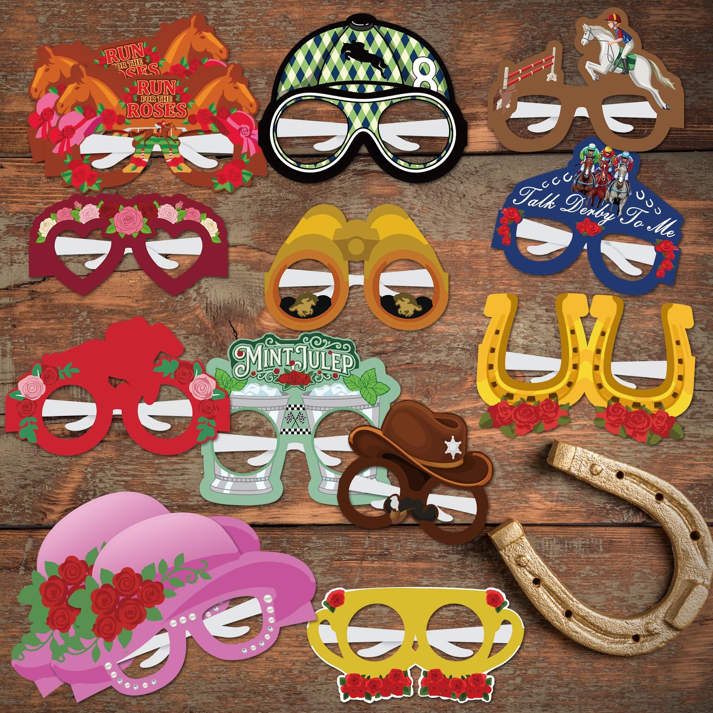 COcnny Derby Day Glasses Decorations - 48pcs Derby Paper Frame Eyeglasses for Horse Racing Competition Party Supplies, Horse Race Sunglasses Photo Props for Birthday Festival Event Celebration Decor