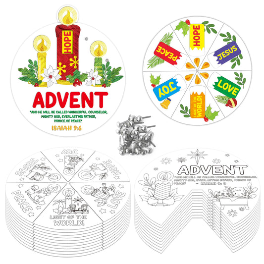 COcnny Christmas Coloring Craft - 24 Sets DIY Color Your Own Religious Christian Art Craft Wheel Cards, Xmas Advent Jesus Paper Kit for Church Sunday School Home Class Bible VBS Activities